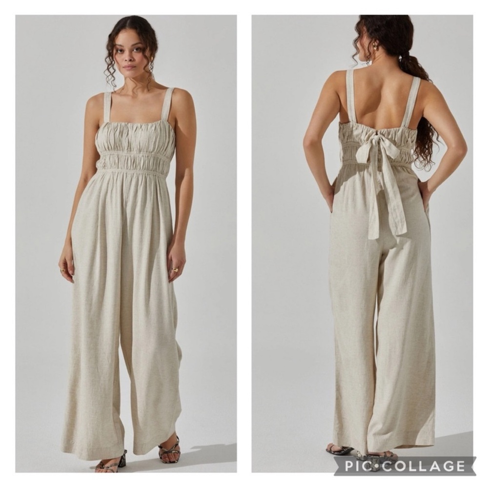 NWOT ASTR THE LABEL Linen Cream Jumpsuit Large